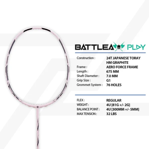 PROTECH Badminton Racket - "Battleax Play" Pink (4UG1) (MAX32LBS) (FREE String + Grip + Bag)