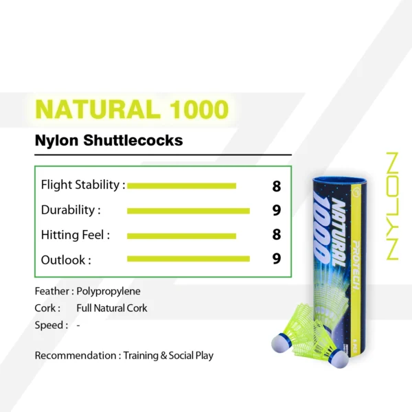 PROTECH NATURAL 1000 | Badminton Nylon Shuttlecocks