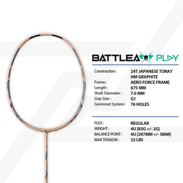 PROTECH Badminton Racket - "Battleax Play" Rose Gold (4UG1) (MAX32LBS) (FREE String + Grip + Bag)