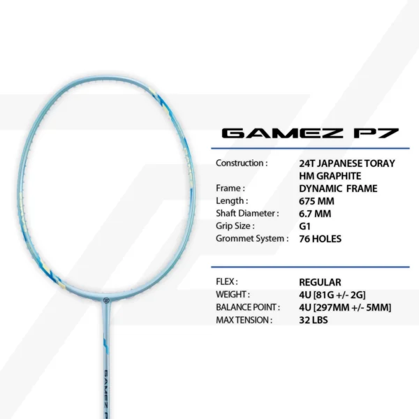 PROTECH Badminton Racket - GAMEZ P7 | 4UG1 | MAX 32lbs (FREE String + Grip + 2 zips bag)