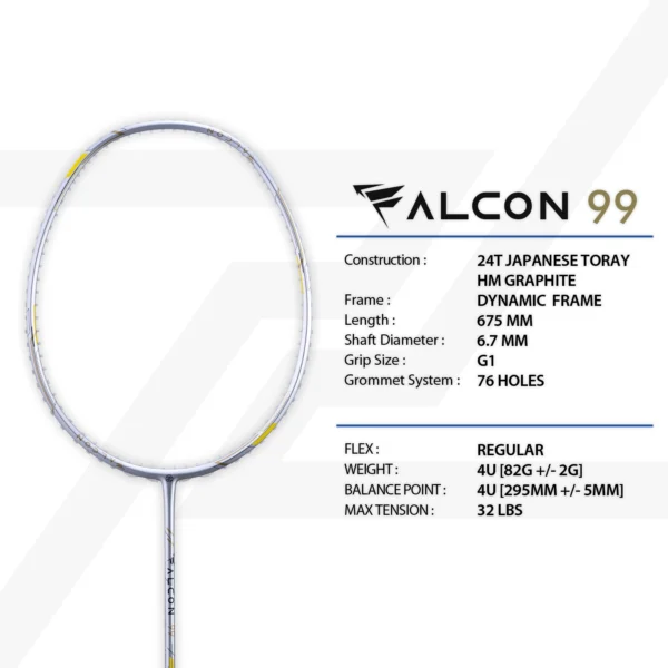 PROTECH Badminton Racket - FALCON 99 | 4UG1 | MAX 32lbs (FREE String + Grip + Bag)