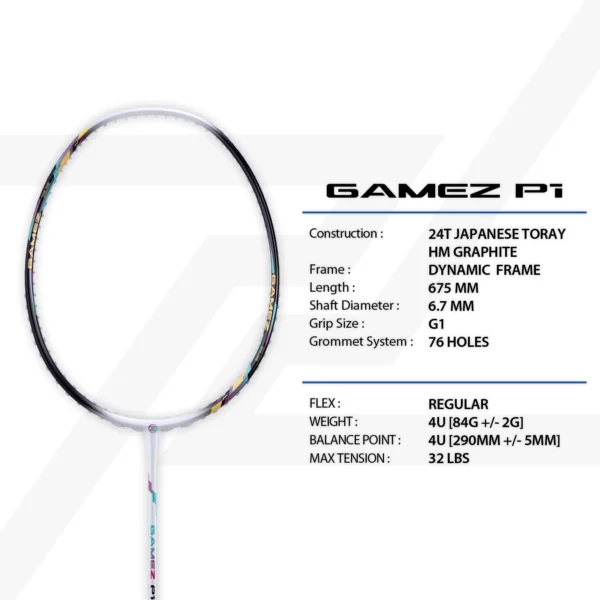 PROTECH Badminton Racket - GAMEZ P1 | 4UG1 | MAX 32lbs (FREE String + Grip + bag)