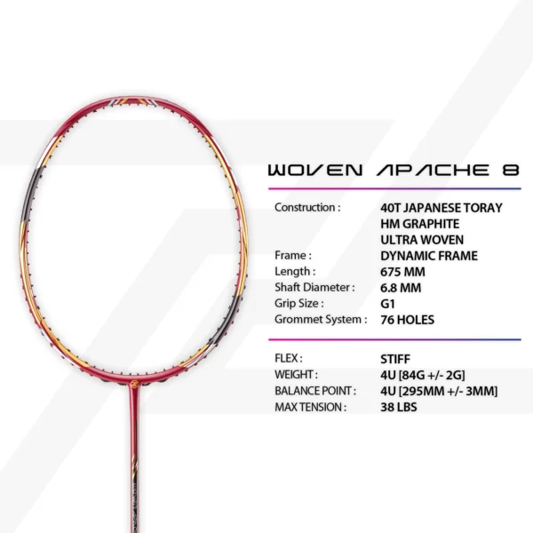 PROTECH Badminton Racket - Woven Apache 8 (New Colour)(MAX 35LBS) (FREE String + Grip + 2 Zips Bag)